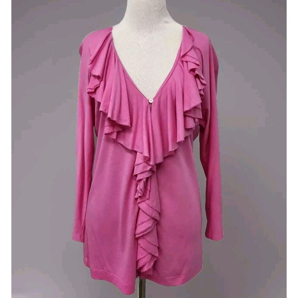 Ralph Lauren Blue Label Ruffle Front Pink knit top Size Medium